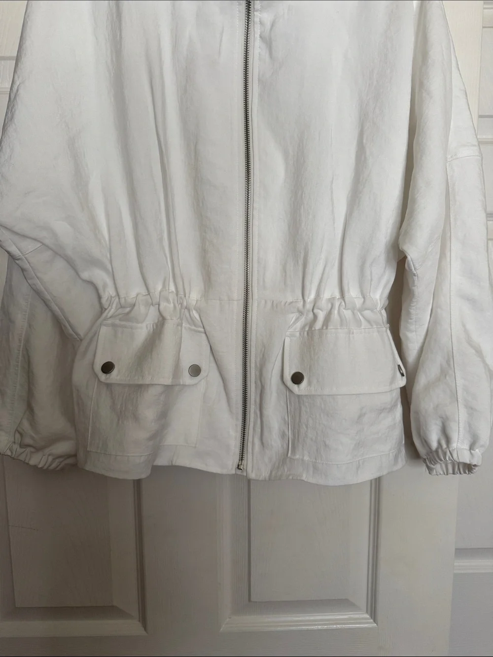Simply Vera Wang White Cinched Waist Funnel Neck Jacket S